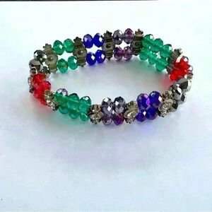 Jeweltone Stretch Facetted Bead Bracelet stone Spacers
